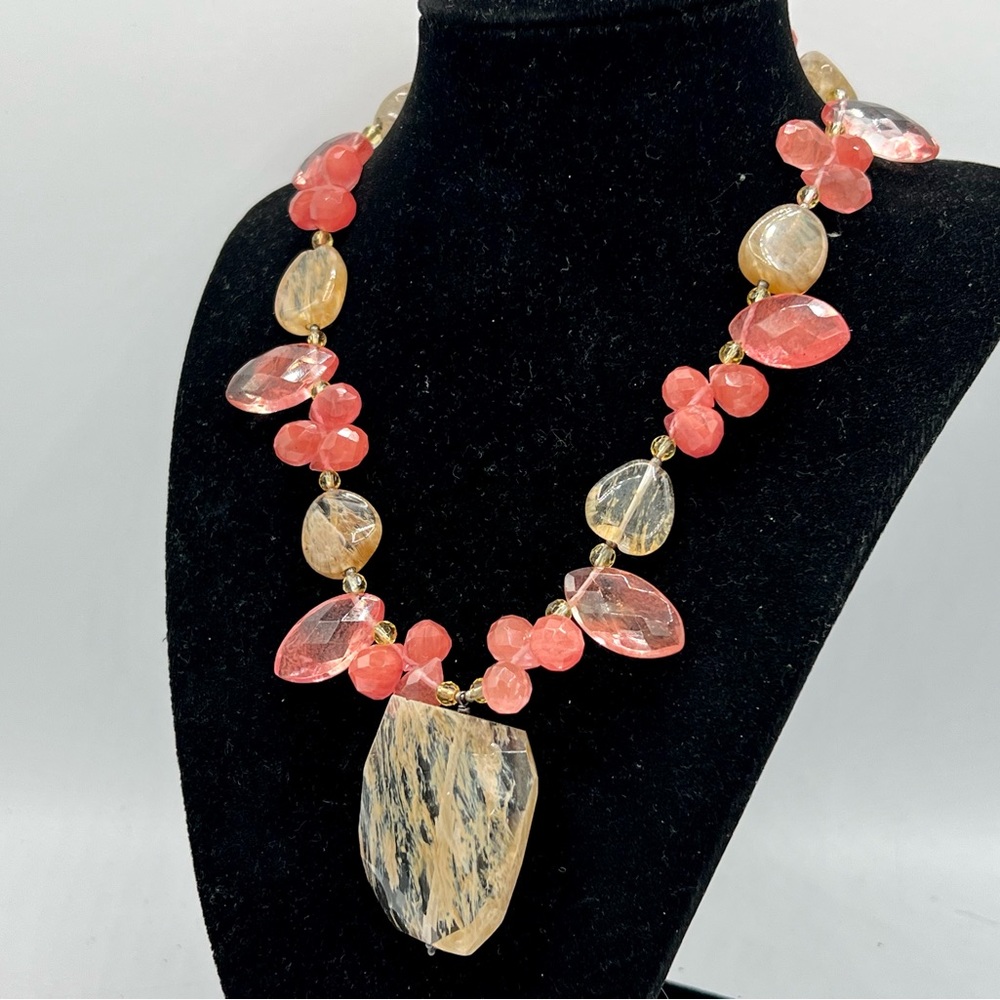 BARSE cherry quartz gemstone sterling silver statement necklace 15” - 18” - Picture 2 of 13